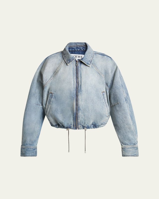 Balloon Zip-Up Drawstring Denim Jacket